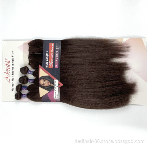 Packet synthetic Hair Extensions 4pcs Hair Bundles and a middle part lace closure One Pack Deal For Women Kinky Straight